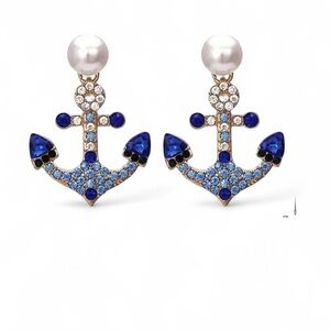 Fashion Jewelry Blue and Gold Anchor Earrings